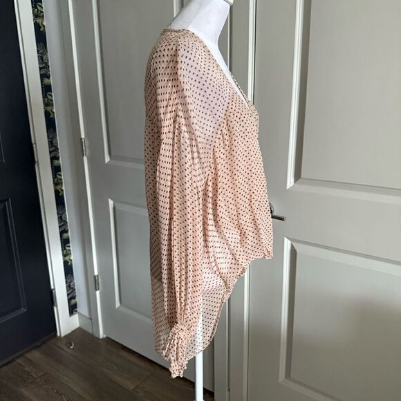 All Saints Draped Chiffon Polka Dot Penny Long Sleeve Blouse Size 6 - Picture 3 of 7